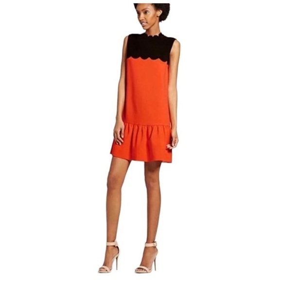 Victoria Beckham x Target Scallop Trim Ruffle Mini Dress Orange & Black Large - Picture 1 of 6